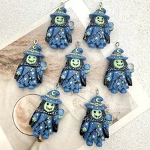 6件裝樹脂萬聖節藍色女巫吊墜，適合DIY珠寶製作，完美用於派對配件、耳環、項鍊、包包吊飾 - 藍色女巫吊墜 - 查看 6