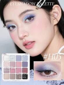 HOLD LIVE Palet Eyeshadow 16 Warna, Tekstur Matte, Shimmer, dan Glitter, Termasuk Blush dan Eyeshadow Biru - H05 - View 5