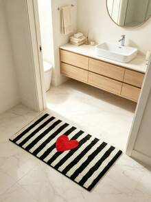 1PC Classic Striped Red Heart Square Bath Mat, Sweet & Cool Style Bathroom Rug, Suitable For Living Room, Bedroom, Entryway, Kitchen, Study, Bathroom Decor, Soft Home Decor Item, Bathroom Mat - A - View 7