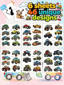 STARTTOOS 6pcs Glow-In-The-Dark Monster Racing Car Off-Road Vehicle Tattoo Stickers, Cool Sports Car Tattoo Set For Birthday Party Decoration - Multicolor - View 11