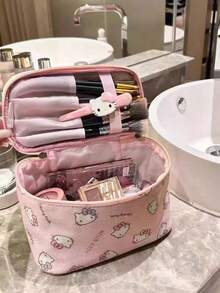 SANRIO Cute Pink Cartoon Print Handheld Storage Bag, 1/2 Packs, Large Capacity Canvas Zipper Cosmetic Bag, Portable Wash Bag For Travel, Vacation, Bathroom & Daily Storage - Multicolor - View 5