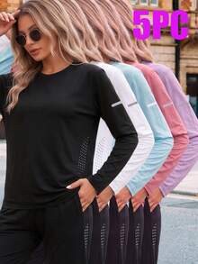 Women's Spring/Autumn Outdoor Casual Quick-Dry Long Sleeve 5-Piece Set, Suitable For Home Wear, Office, Camping, Party And Sports Multi-Function Outfit - Multicolor - View 9
