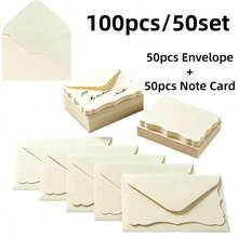 20/60/100入迷你復古信封附空白波浪蕾絲便箋卡，10.2x7cm小號自黏信封，適用於婚禮邀請函、禮品卡、畢業、邀請函、生日、感恩節與聖誕節祝福卡 - B - 查看 9