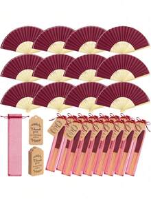 1/3/15/30pcs Elegant White Fan Set, Includes Thank You Card, Tag And Gift Bag, Bride Bamboo Handheld Folding Fan, Suitable For Bridesmaid Gift And Wedding Decoration, Party Event, Perfect Summer Accessory - Multicolor - View 2