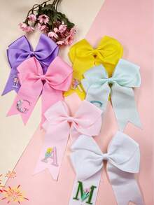 1pc 26 English Letters Girl Back To School Season Polyester Bow Edge Hair Clip, Versatile Hair Accessory For School Daily Wear - Multicolor - View 5