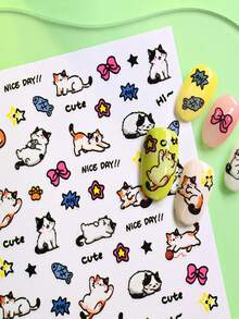 6 Sheets Cute Cartoon Kids Nail Stickers,3D Self-Adhesive Nail Decals With Kitten Puppy Rabbit Bear Dog, Star Bow Heart Cake Flower Pattern, Kawaii Child Manicure Decor,Summer Holiday Party Gift For Little Girls - Multicolor - View 4