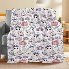 1 pieza Manta con estampado de lazo floral, fantasma y calabaza, simple y cómoda, antibacteriana y engrosada, decoración del hogar, adecuada para sofá, cama, sala de estar, viaje, oficina, manta chal, manta para siesta, manta para aire acondicionado, manta para cama, manta para camping, manta para decoración de pared de fondo, regalo ideal, regalo diario, regalo de cumpleaños - Multicolor - Ver 9
