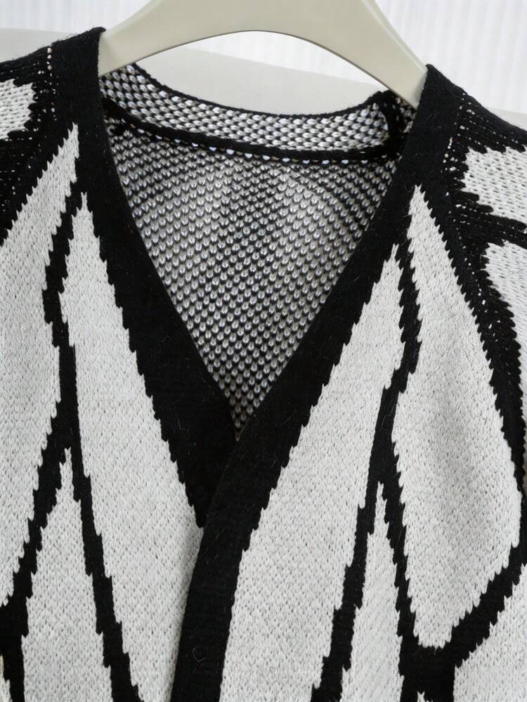 Butterfly Cape Knit Cardigan, Contrast Crochet Design, Loose Batwing Sleeves, Spring/Autumn Vibe Outerwear Sweater Jacket - Multi-color 8 - View 3