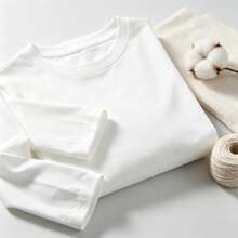 2026 New Arrival, Pure CottonCrew Neck Long Sleeve T-Shirt The Original Superior Clothing Co Print Y2K, Korean Style, Spring Autumn Essential Basic - White - View 6