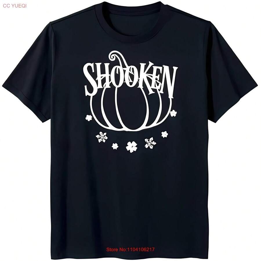 Black Short Sleeved T-Shirt With White Pumpkin Graphic & 'SHOOKEN' Text - 款式 - 查看 1