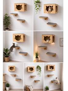 Casinha de Gato com Degraus Parede Playground Carpete MDF Cru 15mm - Cinza - Visão 4