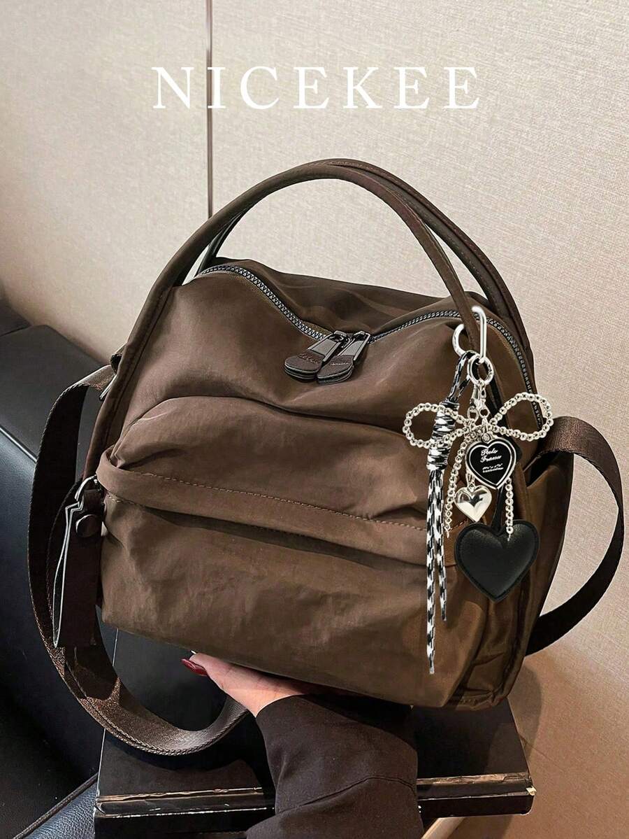 Borsa a spalla da donna semplice, leggera, casual e alla moda, versatile, colore unito, grande capacità, ottimo rapporto qualità-prezzo - Caffè - Visualizzare 1