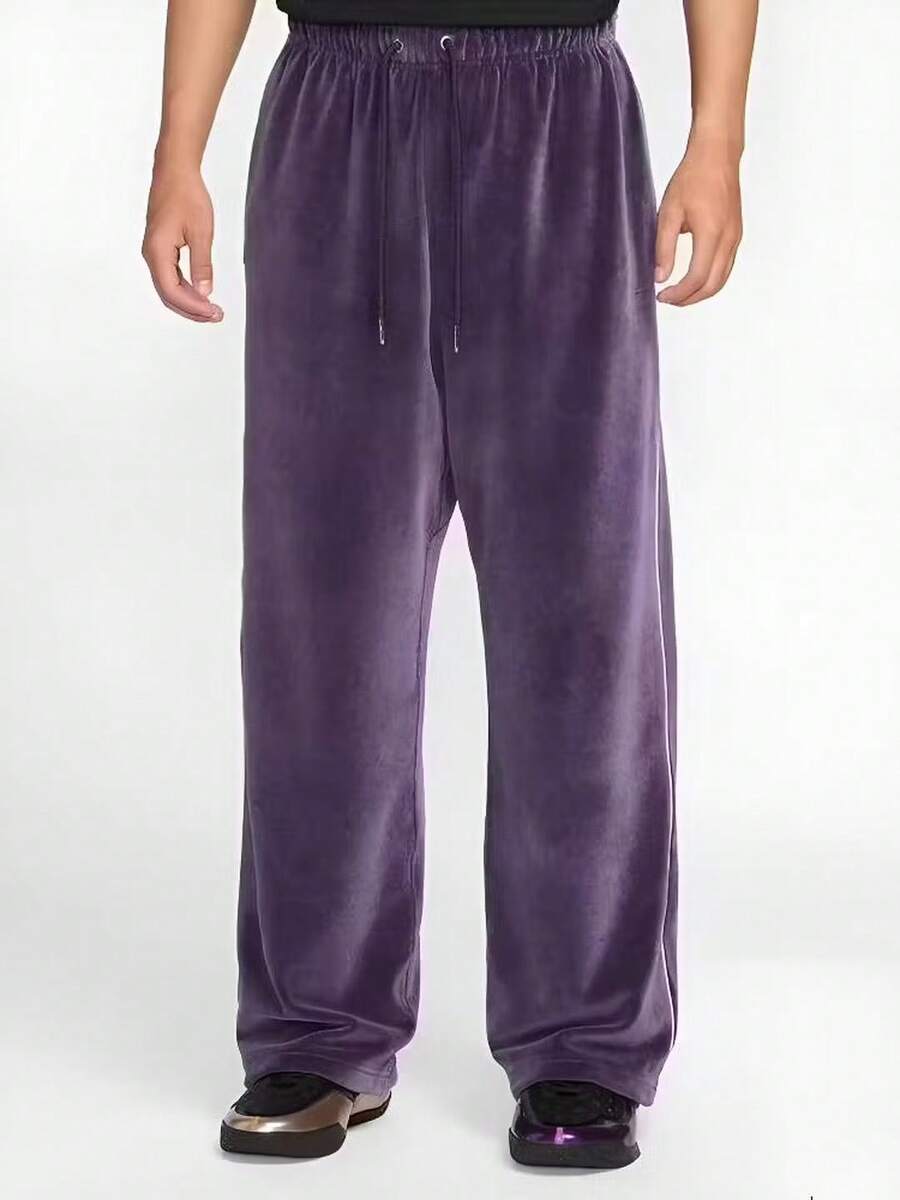 Nike Simple Comfortable Warm Versatile Mid-Rise Drawstring Straight-Leg Men's Pants - Purple - View 1