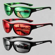 Men's 3-Color Set Wrap-Around Sports Cycling Glasses, Contrast Color Non-Slip Soft Rubber Temples, Iridescent Coated Lenses, Suitable For Cycling, Fishing, Driving, Beach Outdoor - Multicolor - View 6