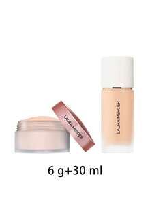 Laura Mercier [حزمة] مسحوق تثبيت شفاف فضفاض بلون وردي 6 جم + كريم أساس مثالي خفيف الوزن مقاوم للماء 1N2 فانيليا 30 مل - ورد + فانيليا واحدة - مشاهدة 2