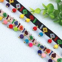 1 Yard Handmade Beaded Tassel Ribbon Trim For Clothing, Hat, Necklace Decoration, Used For Sewing Clothing And Bag Edge Lace Decoration - Multicolor - View 4