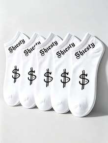 1/5/10/15 Pairs Men's Dollar Letter Pattern Boat Socks, Soft Fashionable Breathable Sweat-Absorbing Short Socks, Street Style, Unisex, Suitable For Daily Wear, All Seasons - Multicolor - View 2