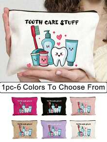 Funny Dental Care Makeup Bag - "Dental Care Supplies" Makeup Bag, Cute Cartoon Dental Care Makeup Bag, Portable Travel Toiletry Bag With Zipper, Makeup Bag For Dental Hygiene Products, Funny Oral Care Storage Bag Suitable For Women And Men, Can Hold Toothbrush, Toothpaste, Etc. - Imaginative And Educational Design - Perfect For Travel, Beach, Commute, Ideal Gift For Dental Hygiene Professionals And Travel Enthusiasts - Multicolor - View 4