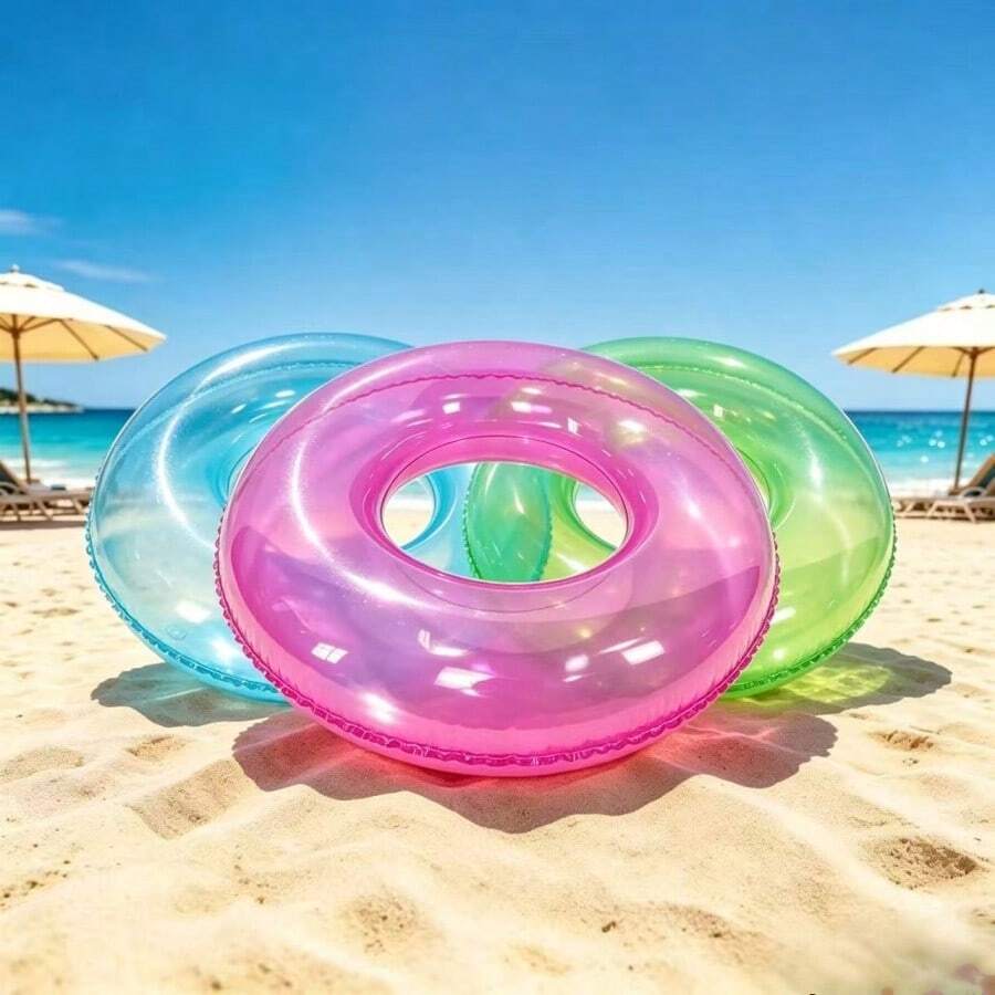 1pc Transparent Jelly Color Adult Swimming Ring, Thick Pearlescent Colored Swimming Armband For Beach & Outdoor Use - Multicolor - View 1