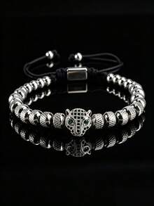 1pc Luxury Stainless Steel Leopard Decor Braided Rope Bracelet, Suitable For Daily Wear, Can Be Given As A Gift To Boyfriend, Friend, Birthday Party (Bead Quantity Randomly Matched Combination) - Leopard Bracelet - View 7