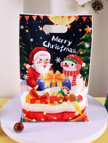 10/20/50pcs Christmas Gift Bags,Cartoon Santa Claus Pattern Plastic Tote Bags With Handle,4 Styles Party Favor Bags For Xmas Party,Classroom Decor - Multicolor - View 6