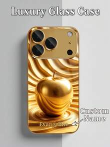 1件 DIY 定製姓名手機殼，金色波浪圖案 Apple 奢華風印刷設計，高清晰電鍍金玻璃手機殼，適用於 iPhone 17/17Pro/17ProMax/17Air/16/16Pro/16ProMax/16Plus/15/15Plus/15Pro/15Promax/14/14Pro/14Promax/13/12/11/XRMax/8/7/6Plus 手機配件 - 金色 - 查看 6