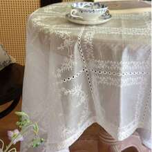 1pc Vintage French Embroidered Plaid Hollow Tablecloth, Semi-Transparent Sheer Hollow Table Runner, Home Round Table Afternoon Tea Photography Backdrop - Multicolor - View 1