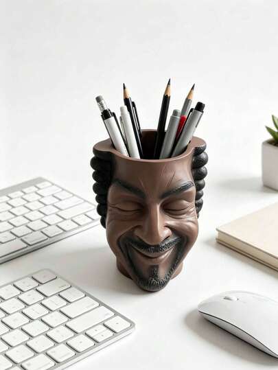 Funny Resin Face Pen Holder, Creative Desktop Organizer For Pens And Stationery, Artistic Head Shape Storage Cup, Office Desk Decor, Home Study Accessories, Aesthetic Room Decoration, Unique Gift For Workspace,Pencil Cup Holder, Makeup Brush Holder