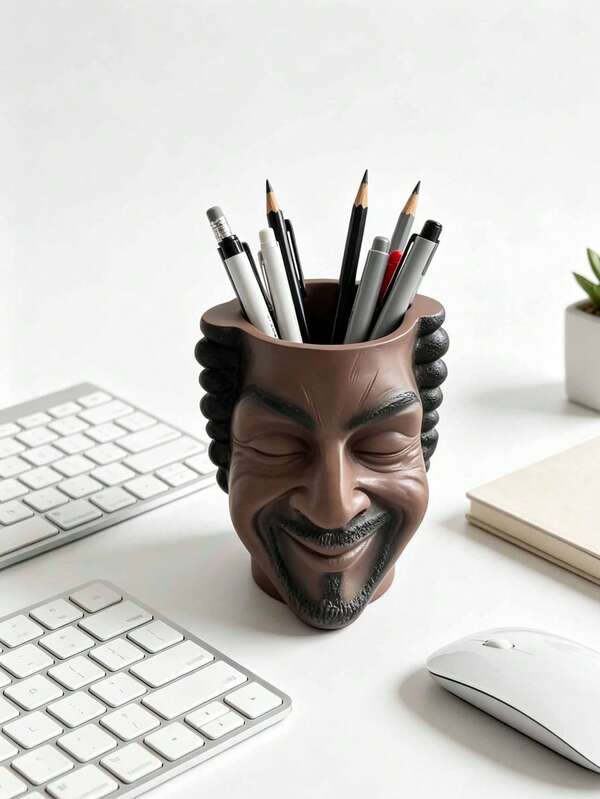 Funny Resin Face Pen Holder, Creative Desktop Organizer For Pens And Stationery, Artistic Head Shape Storage Cup, Office Desk Decor, Home Study Accessories,Decor,Home Decor, Desk Decor,Office Decor, Shelf Decor,Party Supplies