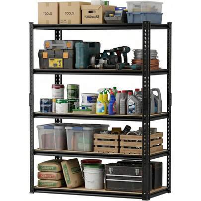 2400LBS Storage Shelves 5 Tier Adjustable Garage Storage Shelving Heavy Duty Metal Storage Rack Shelf Unit For Basement Garage Warehouse Pantry Closet Kitchen,16"X36"X72"