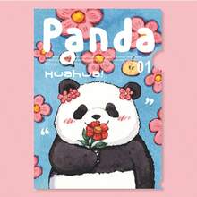 Panda Pattern Folder Set, A4 Size Plastic Pocket File Storage Box, Cartoon Panda Printed Single-Page Photo Album Folder, Suitable For Storing Office And School Paper And Office Supplies - A - View 6
