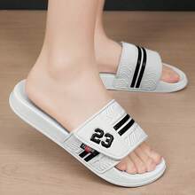Men's Casual Home Hook And Loop Indoor Slippers, Striped Bathroom Slippers, Couple Slippers - White - View 10