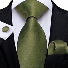Full Plain Solid Army Green Necktie Pocket Square Cufflinks Tie Clip Complete Styling Pack For Country Fair Formal Hour - Army Green - View 3
