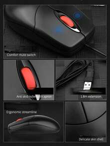 RAIKU Silent Wired Mouse For Business Office, 1.8m Cable, Leather Ring Scroll Wheel, Retro Black Wired Mouse - View 4