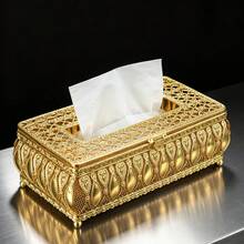 Vintage Gold Hollow Filigree Metal Tissue Box Cover, Rectangular Hollow Lace Napkin Holder With Ball Feet, Luxury Decorative Tissue Box For Bedroom, Coffee Table, Bathroom, Home Desktop Decoration - Gold - View 9