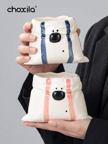 choxila 1 370ml Creative Cloth Patterned Handheld Cup, Cute Little Dog Ceramic Coffee Cup With Pleated Bag Design, Innovative Latte Cup, Suitable For Home, Office, Afternoon Tea And Daily Use - Puppy-shaped Cup - View 6