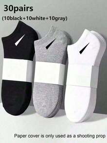 1/9/15/20/30 Pairs Unisex Socks, Sports Socks, White/Black/Grey Short Socks, Invisible Socks, Solid Color Minimalist Fashion, Suitable For Daily Casual Wear - Multicolor - View 18
