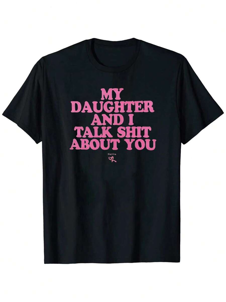 100% Cotton Matching Family Joke Shirt My Daughter And I Talk Graphic Tee For Father's Day - 黑色 - 查看 1