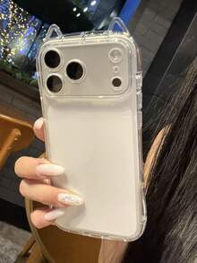 Casing Ponsel Transparan Mengkilap dengan Desain Telinga Kucing 3D Lucu, Kompatibel dengan iPhone 17ProMax 17Pro 17 16ProMax 16Pro 16 15 14 13 Pro Max, Pelindung Lensa Belakang. - Clear - View 4