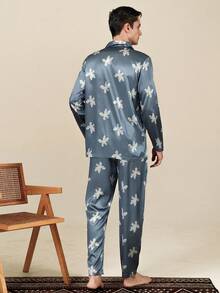 Men's Spring/Autumn Cardigan Faux Silk Pajama Set, High-End Long Sleeve Long Pants Comfortable Loungewear - Multicolor - View 6