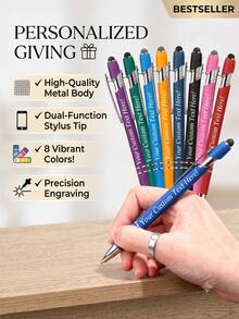 [Customized]1-32pcs Personalized Metal Retractable Diamond Ballpoint Pen + Touch Screen Stylus Set | Non-Slip Grip + Smooth Writing Medium Tip | Compatible With Phone/Tablet/Office Devices | Engravable Name/Date/Logo | Business Engraved Pen + Teacher's Day Gift + Wedding Couple Neutral Pen | Suitable For Students/Office Workers/Teachers (Unisex) - Multicolor - View 13