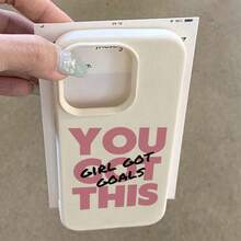 1pc TPU Material Minimalist Cream Base Pink Inspirational Bold Slogan Pattern Phone Case Compatible With IPhone 17 Pro Max/17/16 Pro Max/15/13/12/11/ S20 FE/A15/S24/A55/ Note 11/Note 12/Note 13 Pro Full Coverage Anti-Drop Soft Shell Phone Protective Cover - White - View 4