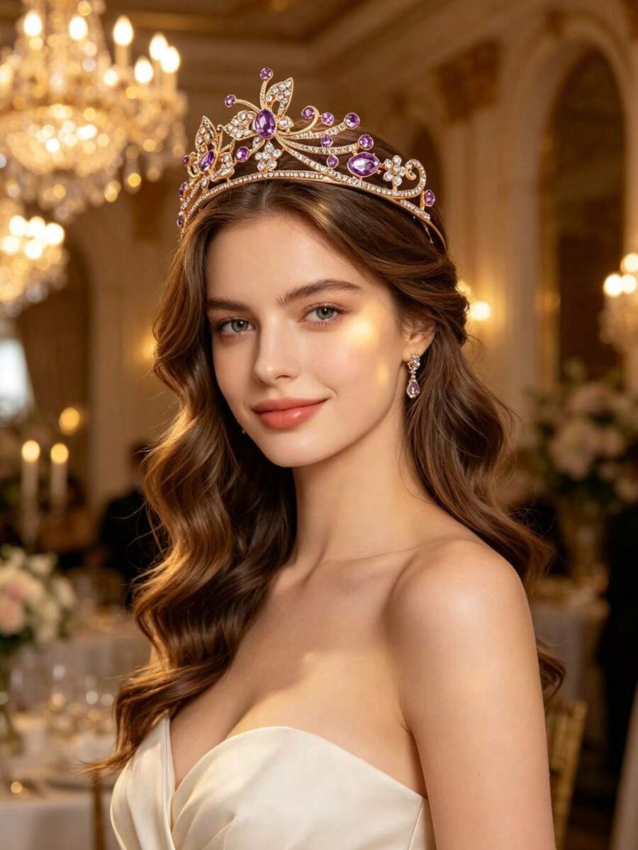 1pc Women's Fashion Princess 3D Crown Sweet Luxury Rhinestone Birthday Hair Accessory Headband