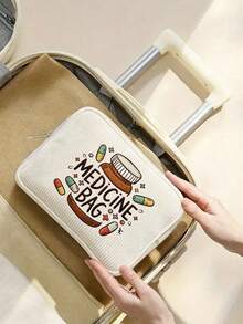 New 2D Flat "Medicine" Pattern Printed Portable Medicine Storage Bag/Pill Box/First Aid Kit/Cosmetic Bag, Suitable For Daily Use, Outdoor Activities And Travel; Convenient Medicine Storage Solution, Can Organize Medicines, Cosmetics, Phones And Other Small Items; Essential Travel Item, Suitable As Christmas Gift, Personalized Gift Bag, Small Exchange Gift Or Home Decor. - Multicolor - View 6