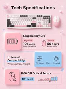 Acer Wireless Bluetooth Keyboard And Mouse Combo, Silent Office Typing, Universal Desktop PC Keyboard And Mouse Set - View 8