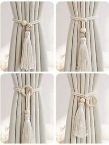 2pcs Tassel Rope Curtain Tiebacks, Bohemian Style, Simple & Elegant Design, Home & Office Wall Decor - Diamond Fringe Style - View 10