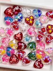 5pcs 14mm Dopamine Plated Double-Sided Heart Glass Beads DIY Necklace Bracelet Pendant Accessories Material - Heart-shaped Glass Beads - View 1