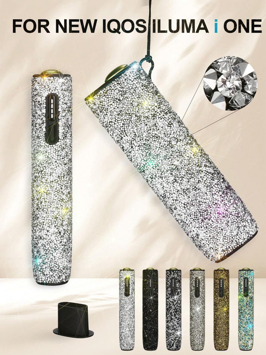 BLBLBL 1組多色全水鑽軟殼掛繩孔便攜防摔電子煙保護殼，適用於新 IQOS ILUMA I ONE，含1個殼更換工具，防止指甲損壞，適合日常使用