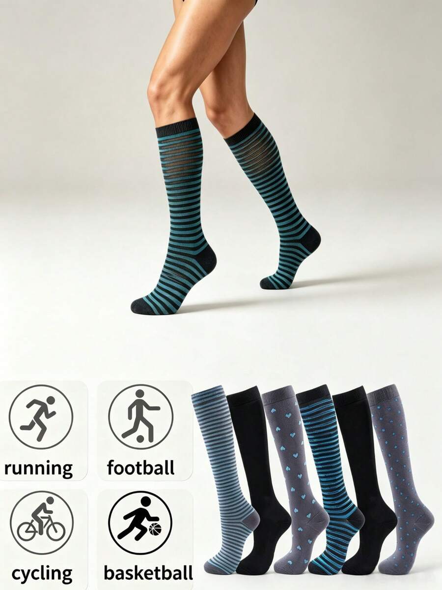 1/3/6 Pairs Unisex Compression Socks, Relieve Varicose Veins And Swelling, Suitable For Pregnancy, Hiking, Travel