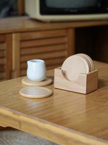 Haus Hana Wood Coaster Set – Black Walnut & Beech Round Heat-Resistant Drink Coasters For Table Decor - walnut color - View 2